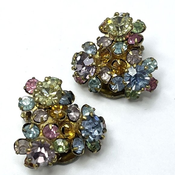 Vintage Austria Colorful Flower Earrings